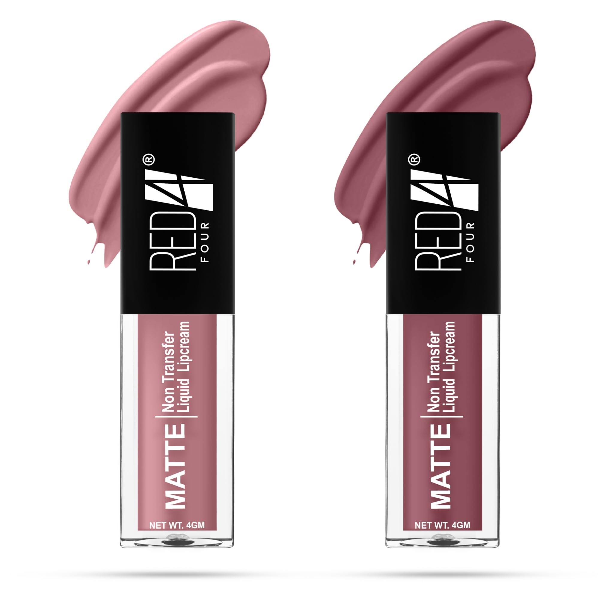 Red4 Matte Liquid Lipstick Set, Non-Transfer, Long Lasting, 8g, Pack of 2, Pink and Brown Shades (211-212 (King's Clock-Deco Rose), 8g)-image-35