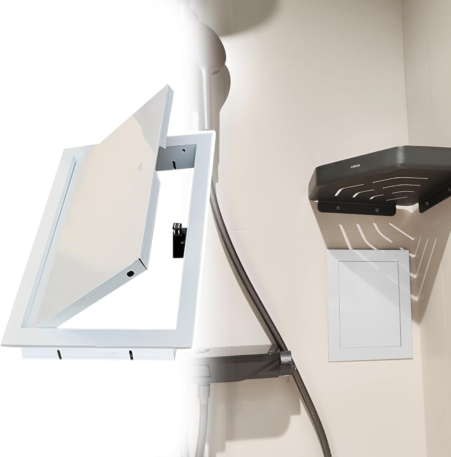 Cucce White Pipe Inspection Hatch Shower Wall Access Panel Waterproof, Metal Access Panel Push To Open For Plumbing Wiring Heating Alarm Access(,300X300mm/12X12in)