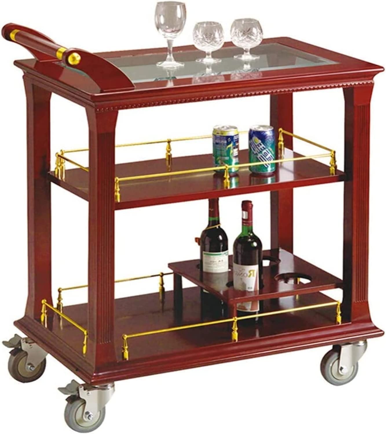 OLOTU Portátil Carrito de Bar con Estante para Vino y portavasos, Hermoso y Duradero Carrito de Cocina de Madera Maciza, Carrito de Vino, té, Catering, Carrito de Bar Durable