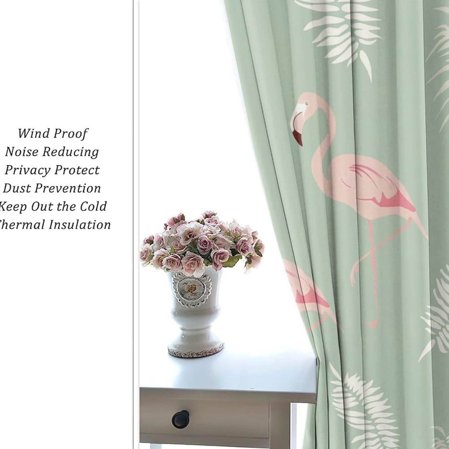 Abstract Flamingos Curtains for Bedroom, Palm Leaf Plant Fantasy Grommet Blackout Curtains Thermal Insulated Window Drapes for Living Room, 21W x 63L, 2 Panels