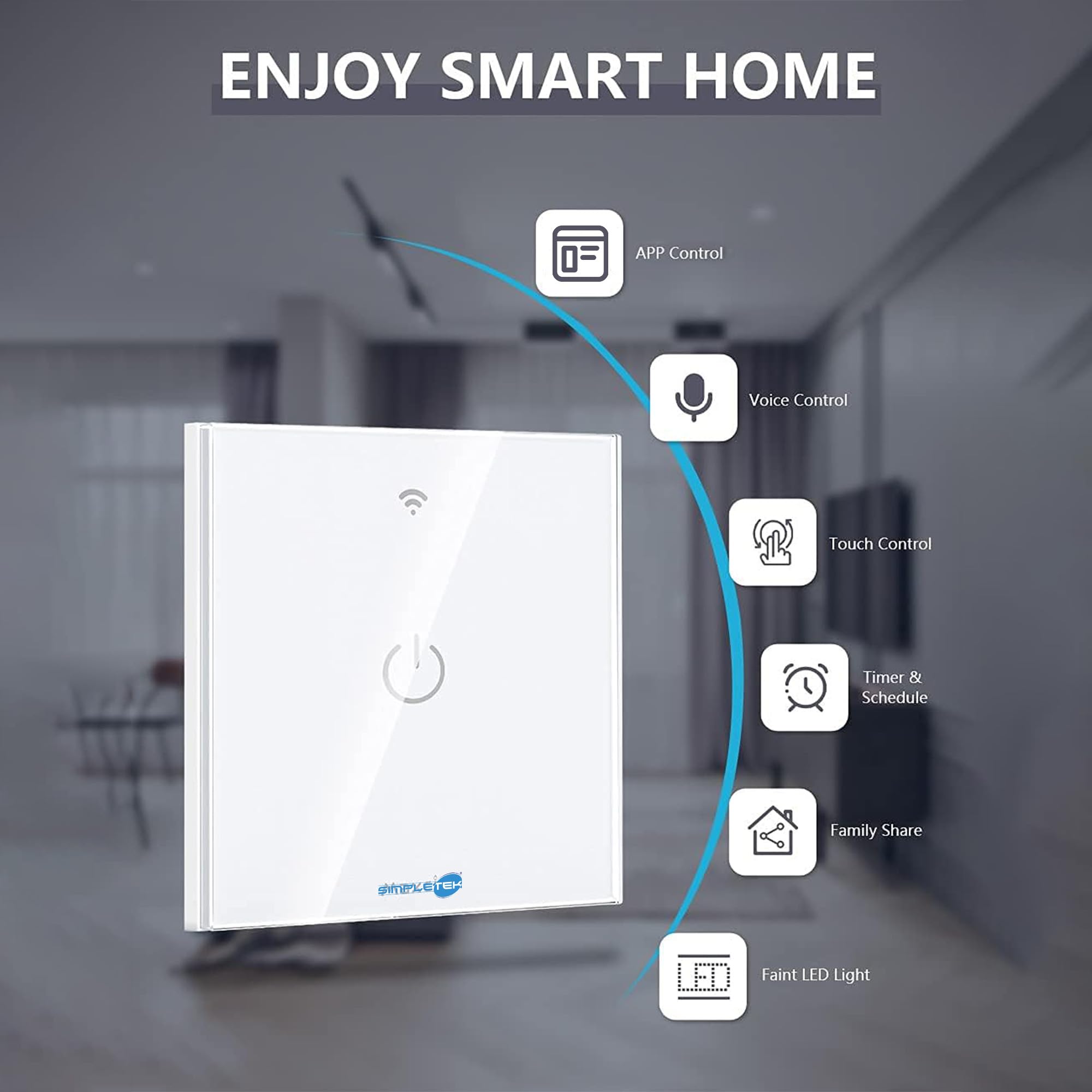 SIMPLETEK - Smart Wi-Fi Unterputz-Lichtschalter - Kompatibel mit Sprachassistenten - App-Fernbedienung und Timer-Funktion