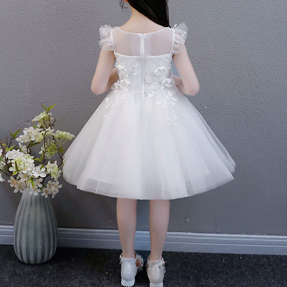 Ragazze Impreziosito da Fiori Pizzo Ricamato Abito tutù in Tulle Senza Maniche Abito da Ballo per Spettacolo di Nozze Abiti da Battesimo Fiore Comunione