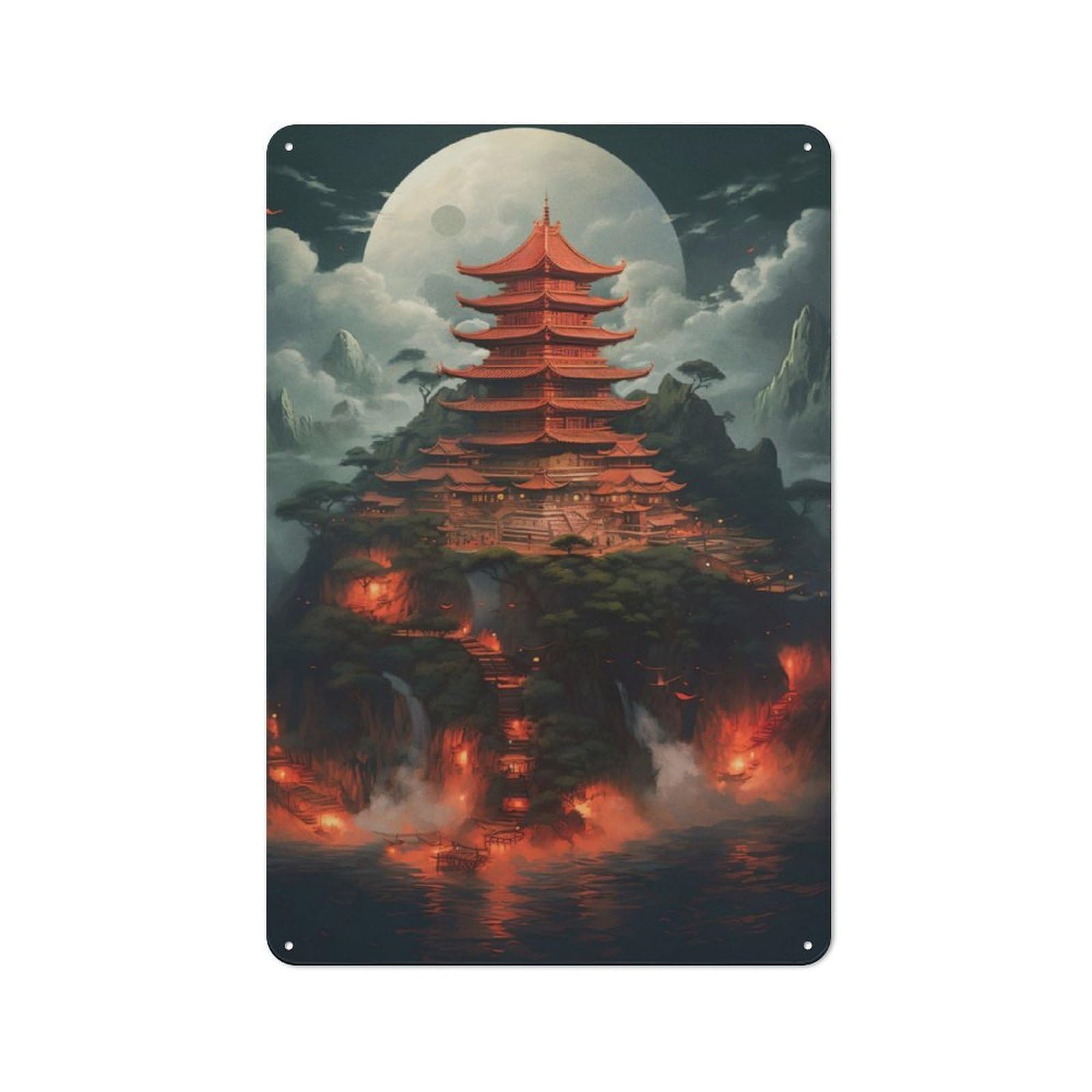 Junmoney Mystical Night Japan For Garden Room Or Summerhouse, Vintage Tin Sign 30X20cm, A Metal Wall Feature For Garden Rooms And Summerhouses
