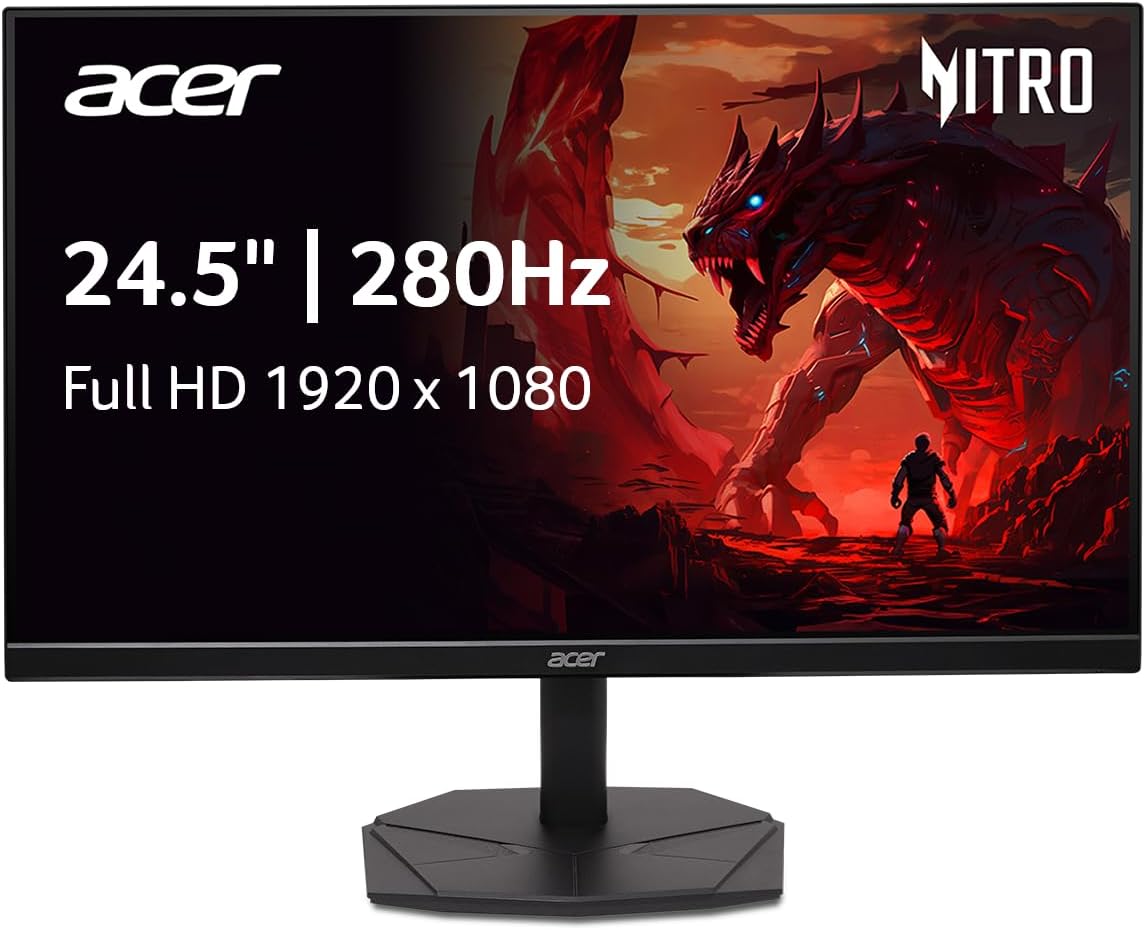 Acer Nitro 24.5" Full HD 1920 x 1080 Zero Frame Design PC Gaming Monitor | AMD FreeSync Premium | Refresh up to 280Hz | 1ms (VRB) | 1 x DisplayPort 1.4, 2 x HDMI 2.0 Ports | KG251Q Z1biip