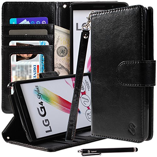 LG G Stylo Case, LG G4 Stylus Case, Style4U Premium PU Leather Stand Wallet Case with ID Credit Card/Cash Slots for LG G Stylo/LG G4 Stylus LS770 + 1 Stylus [Black]