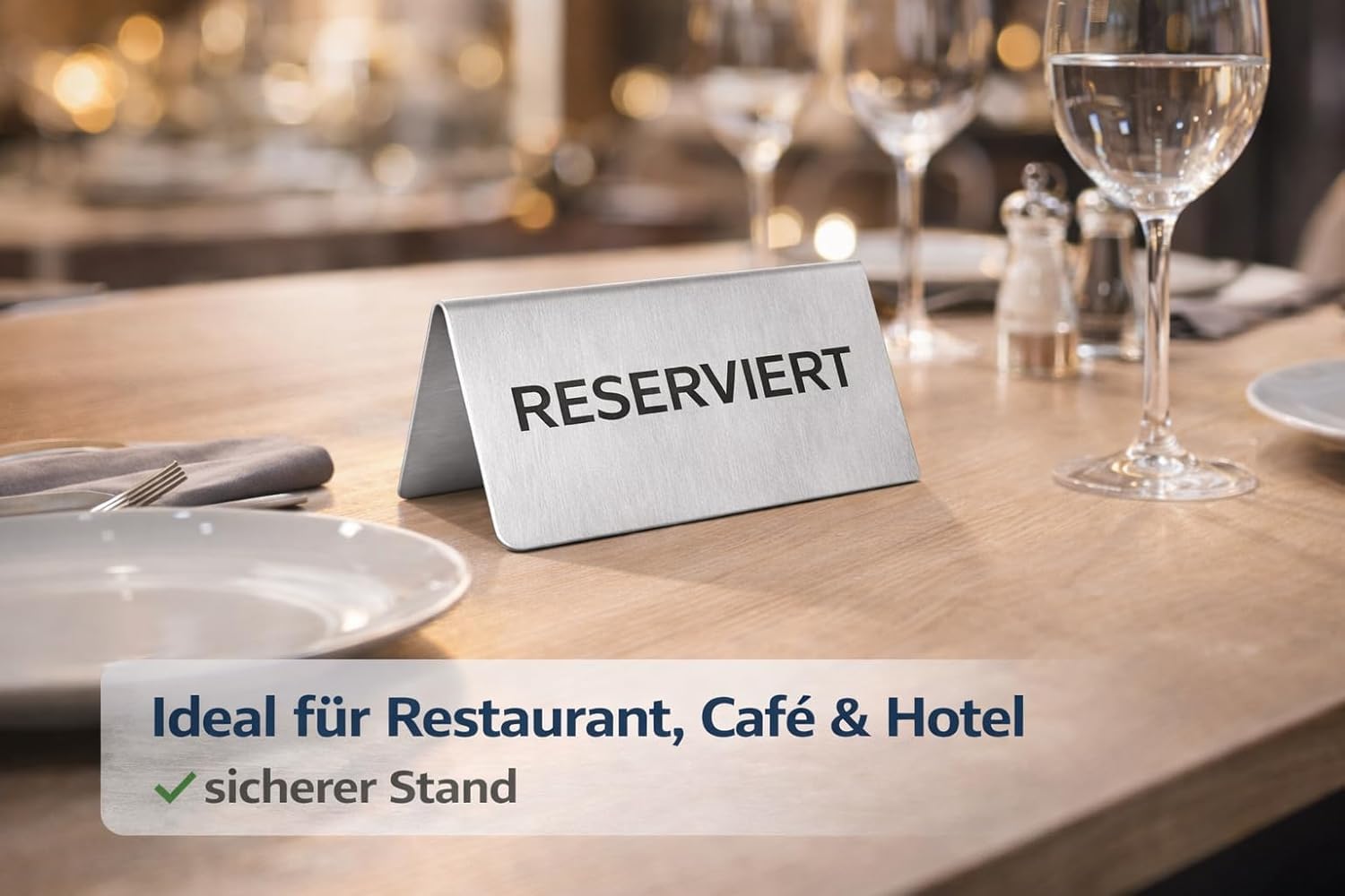 24-er Reserviert Schilder Gastronomie – Edelstahl rostfrei – kratzfeste Oberfläche – lange Lebensdauer – klassisches Design - Tischaufsteller für Restaurant, Hotel oder Events – 10x5cm