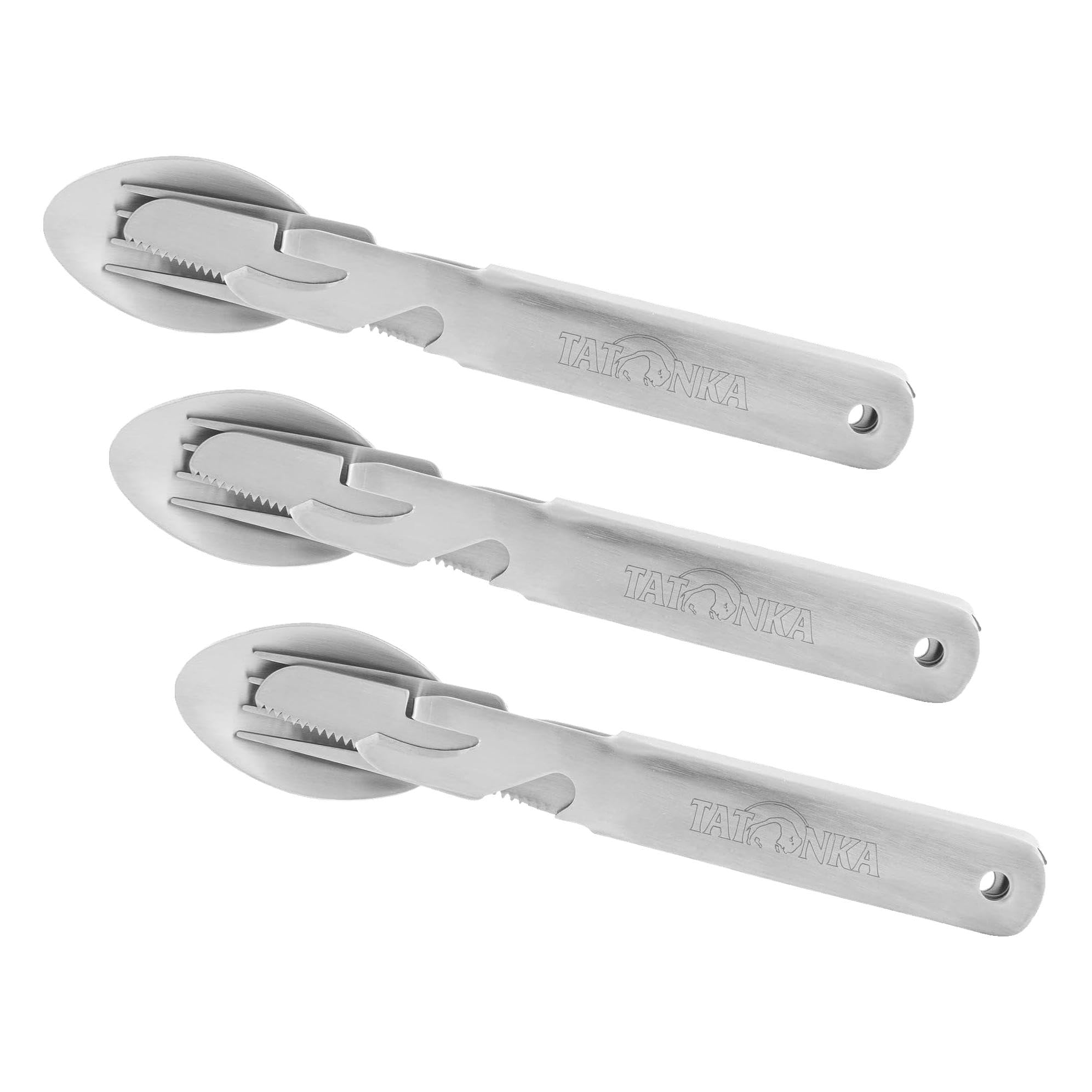 Tatonka Cutlery Set 2 (4-teilig) - Camping-Besteck aus Edelstahl bestehend aus Messer, Gabel, Löffel und Dosenöffner (Packung mit 3)