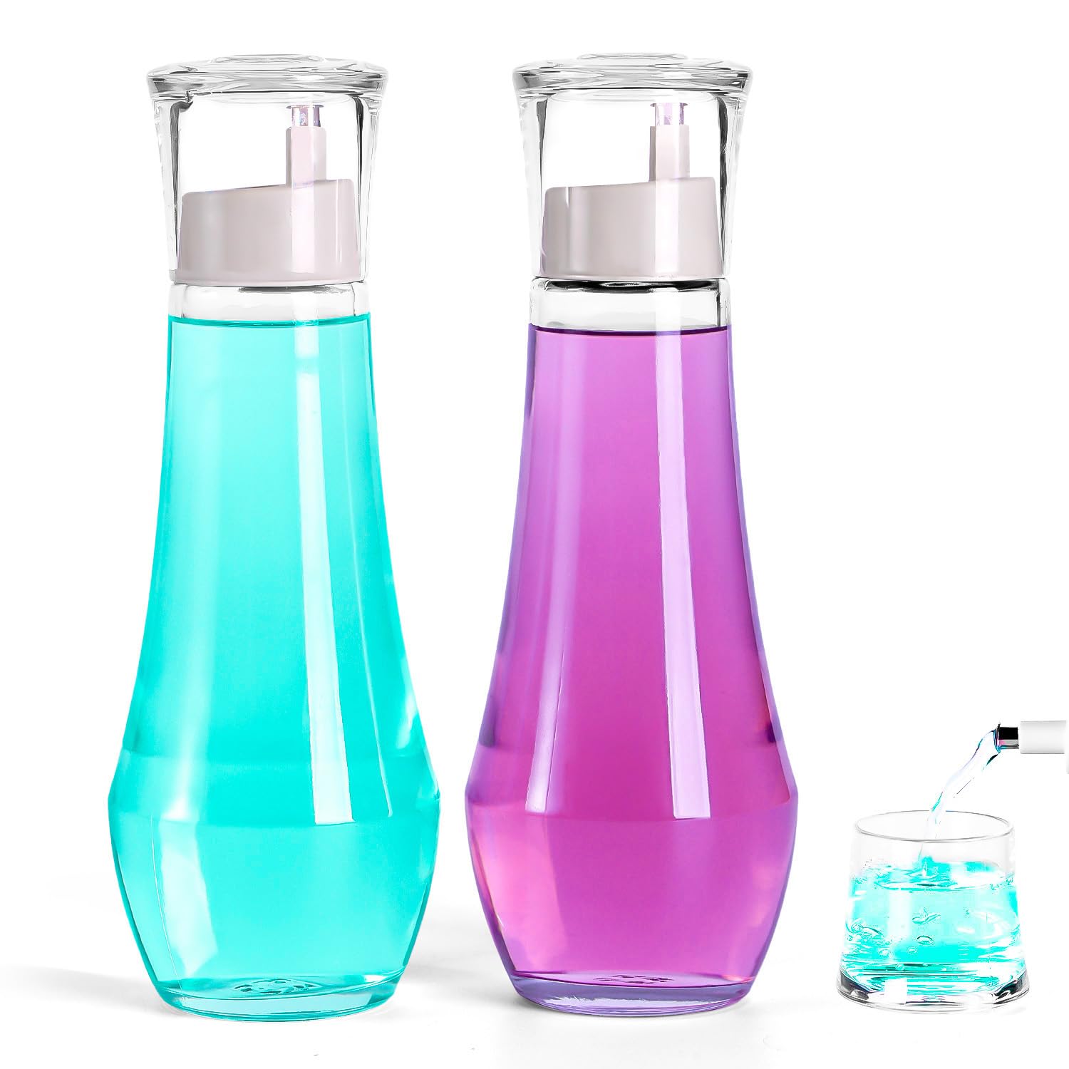 ZOBONETI Mouthwash Dispenser For Bathroom, Glass Mouth Wash Dispensers With Cup, Mouthwash Container Bottle Holder For Adults/Kid, 8.8 OZ, Set Of 2