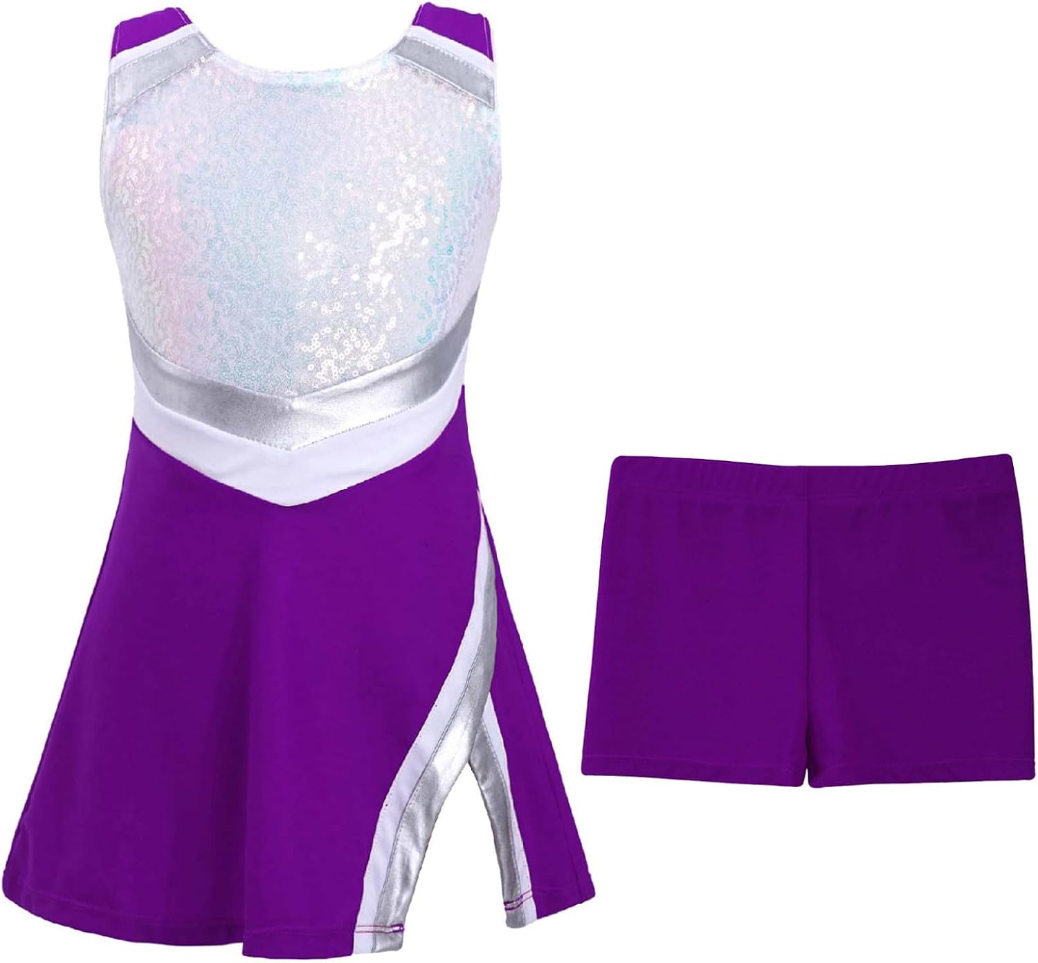 Kids Girls Cheerleading Outfits with Shorts Sleeveless Sequins Sports Tennis Golf Dress Cheer Uniform