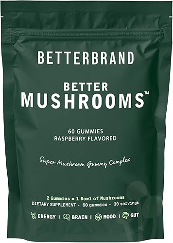 Betterbrand BetterMushrooms - Gomitas de hongos para apoyar la salud intestinal, el metabolismo, la energía, el enfoque, suplemento de melena de