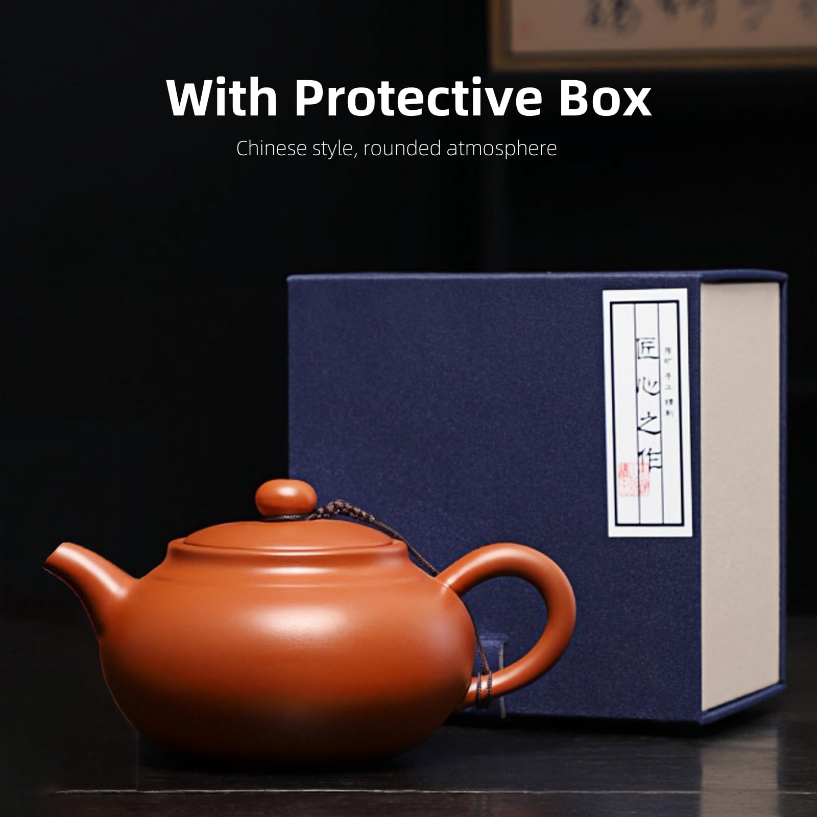 Yixing Zisha Teekanne 400ML, Chinesische Handgefertigte Teekannen Ton mit Geschenkbox, Groß Kung Fu Lila Tonkessel für Losen Tee, Rotbraun