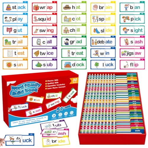 30 Read and Rhyme Flip Books,Sight Words Flash Cards Kindergarten,Kids Phonics Flash Cards,Word Family Build Books Phonics Games Books Gift for Kids Adults Stress Relief