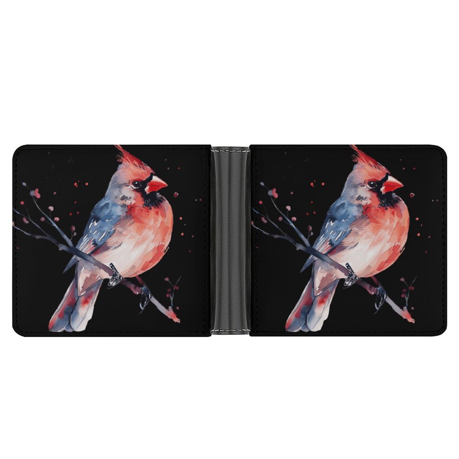 Cardinal Songbird Watercolor Funny Men's Slim Bifold Wallet with Multiple Card Slots Front Pocket Purse