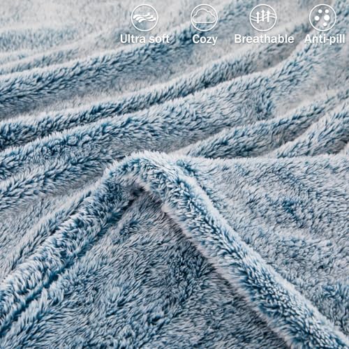 Image of Exclusivo Mezcla Plush Fuzzy Fleece Bed Blanket Queen Size, Super Soft, Fluffy and Warm Blankets Suitable for All Seasons (Mixed Teal, 90x90 Inches)