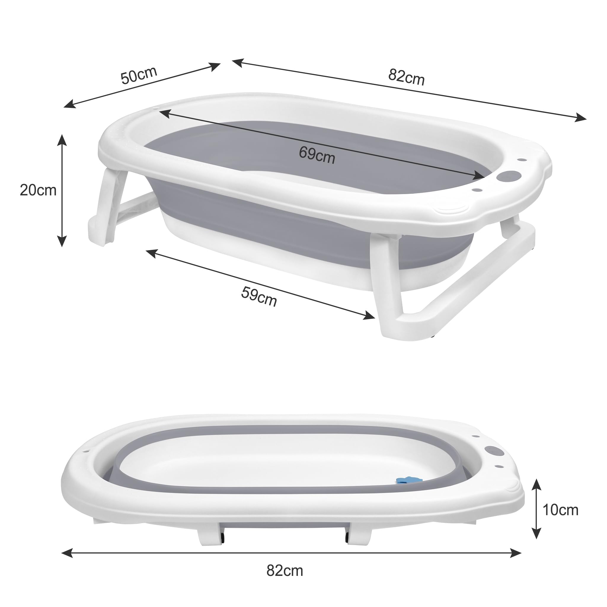 Faltbare Baby Badewanne, klappbare Babybadewanne, Rutschfeste Tragbare Reisedusche Badebecken mit rutschfester und Ergonomischem Kissen für Neugeborene bis Kleinkinder, Anthrazit