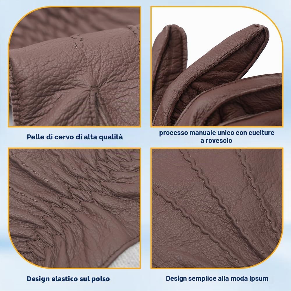 MGGMOKAY Guanti da uomo in pelle di cervo con fodera in cashmere