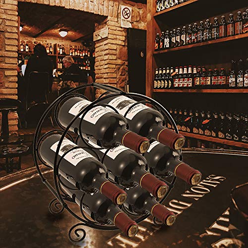 Stegodon 7-Bottle Free Standing Wine Rack Countertop Wine Bottle Holder Liquor Storage Stands for Kitchen, Cabinets,Pantry, Metal (Black)