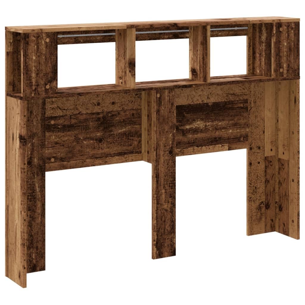 Gecheer Testiera LED per Letto, con Luci RGB Regolabili, 140 x 18,5 x 103,5 cm, in Truciolato con Finitura Legno Antico, Supporto Schiena e Piano Portaoggetti, for Camera da Letto