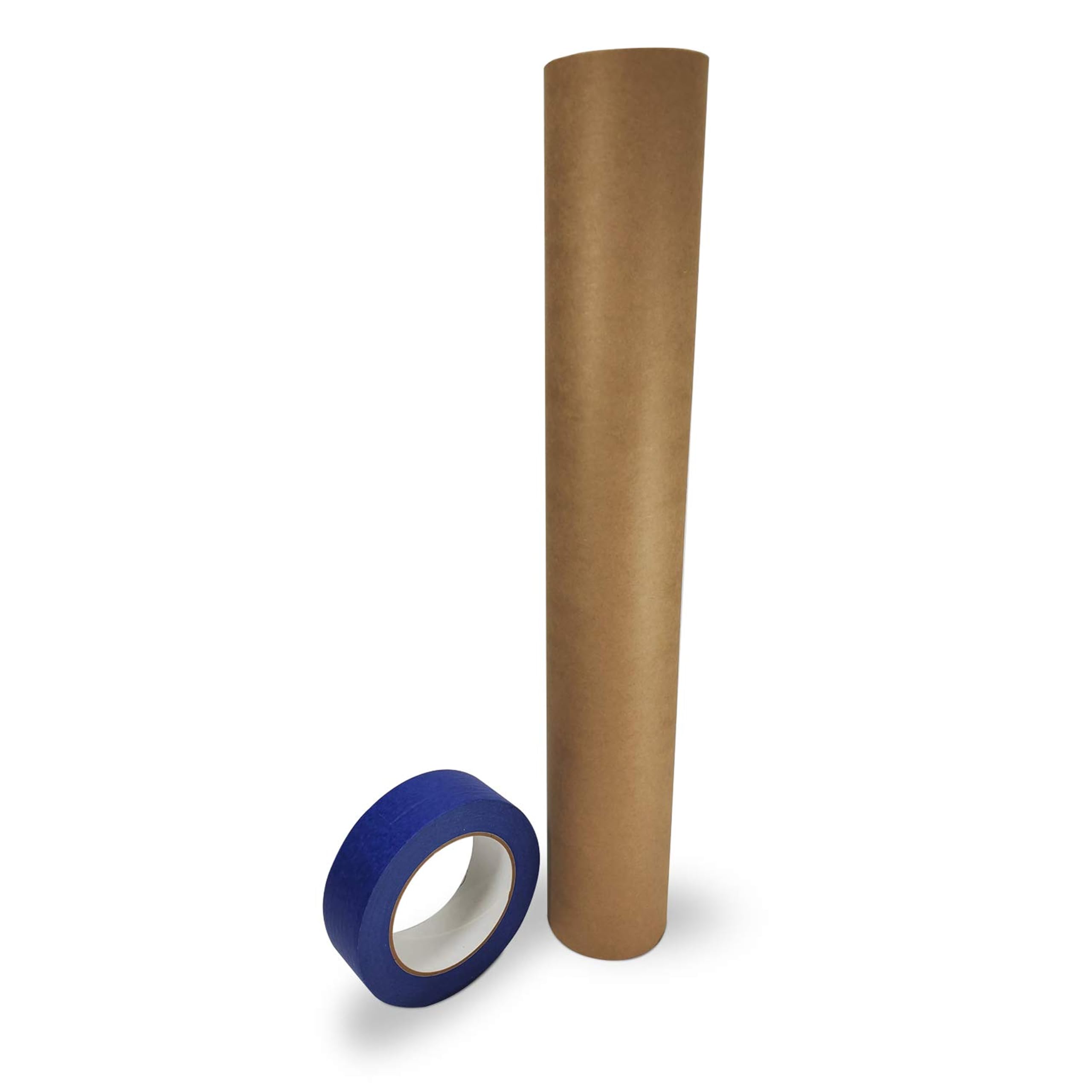 IDL Packaging Masking Paper and Tape Set - 18" x 60 Yards Brown Masking Paper (1 Roll) and 1.41" x 60 Yards Blue Tape (1 Roll) - Surface Protection Kit for Painting &amp; Renovation