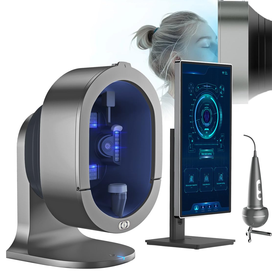 Ai Skin Analyzer Device for Face & Scalp | Hair Follicle & Scalp Scanner | 21.5-Inch HD Display | Full Face Analysis | Sunscreen Product Testing | Fully Automatic 3D Imaging