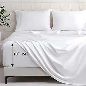 Bedlifes Queen Sheet Set, Extra Deep Pocket 18-24 Inches,1000Thread Count 100% Egyptian Cotton, Soft and Breathable Sateen 4-Piece, White