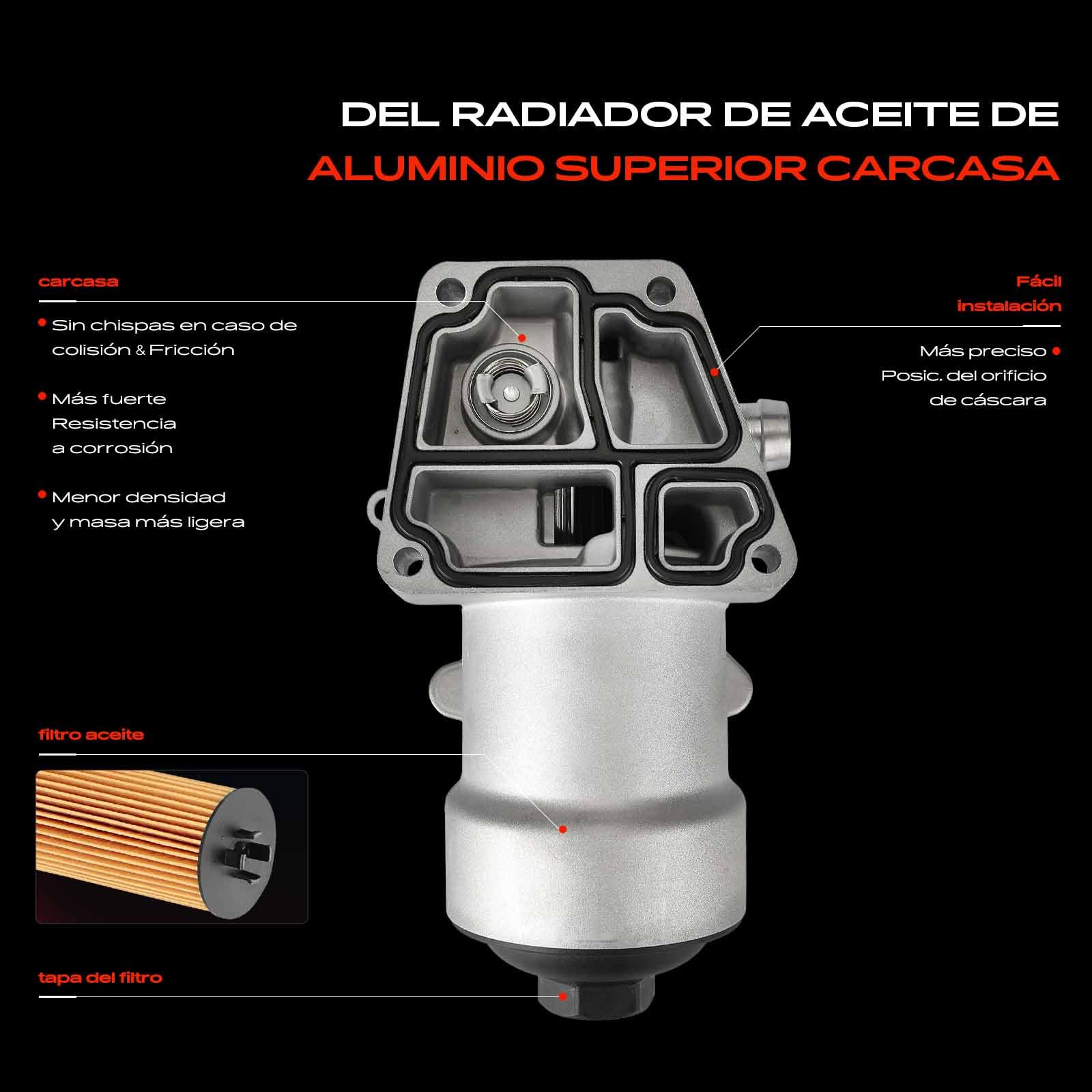 Frankberg Enfriador de aceite de motor con carcasa de filtro de aceite | 03L115389C; Compatible con: A1 Sportback 8XA 8XF, CC 358, Escarabajo 5C1 5C2, TT 8J3, O.c.t.a.v.i.a II Combi 1Z5