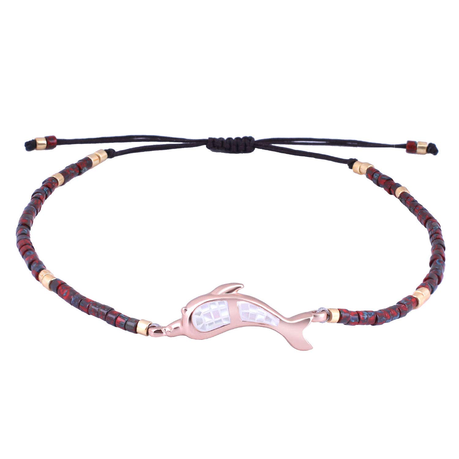 C·QUAN CHI Woven Strand Bracelet for Women String Sead Beaded Wax Rope Braided Adjustable Bracelet Handmade