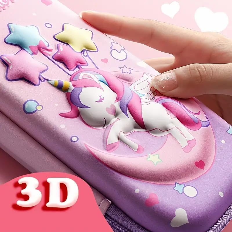Image of DEOXY 3D Unicorn Pencil Case Stationery Box, Cosmetic Zip Pouch Bag for Girls Unicorn Art EVA Pencil Box-CK11UN