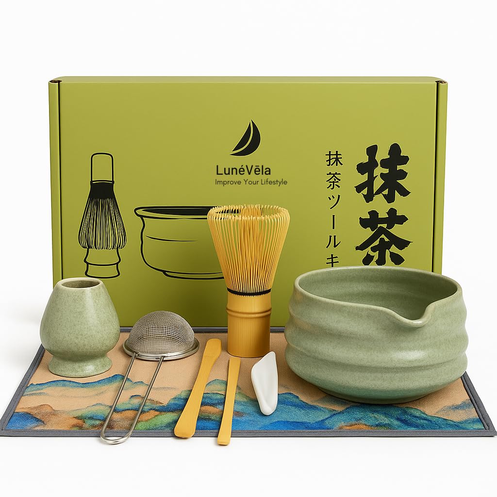 Matcha-set met bezem, poederloos poeder, garde, roerset, bamboebezem en schaal, accessoires voor de Matcha-ceremonie, keramische set, cadeau voor je dierbaren