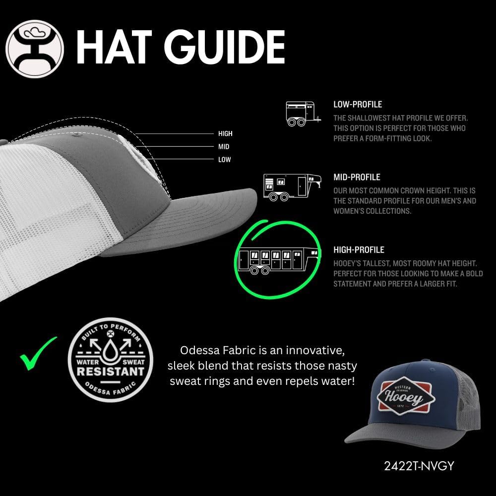 HOOEY Diamond Trucker Hat - High Profile 6-Panel Adjustable Snapback Hat - Outdoor, Casual, Hiking, Baseball Cap for Men and Women, Breathable Mesh Side, Retro Classic Adjustable Fit - Navy/Grey