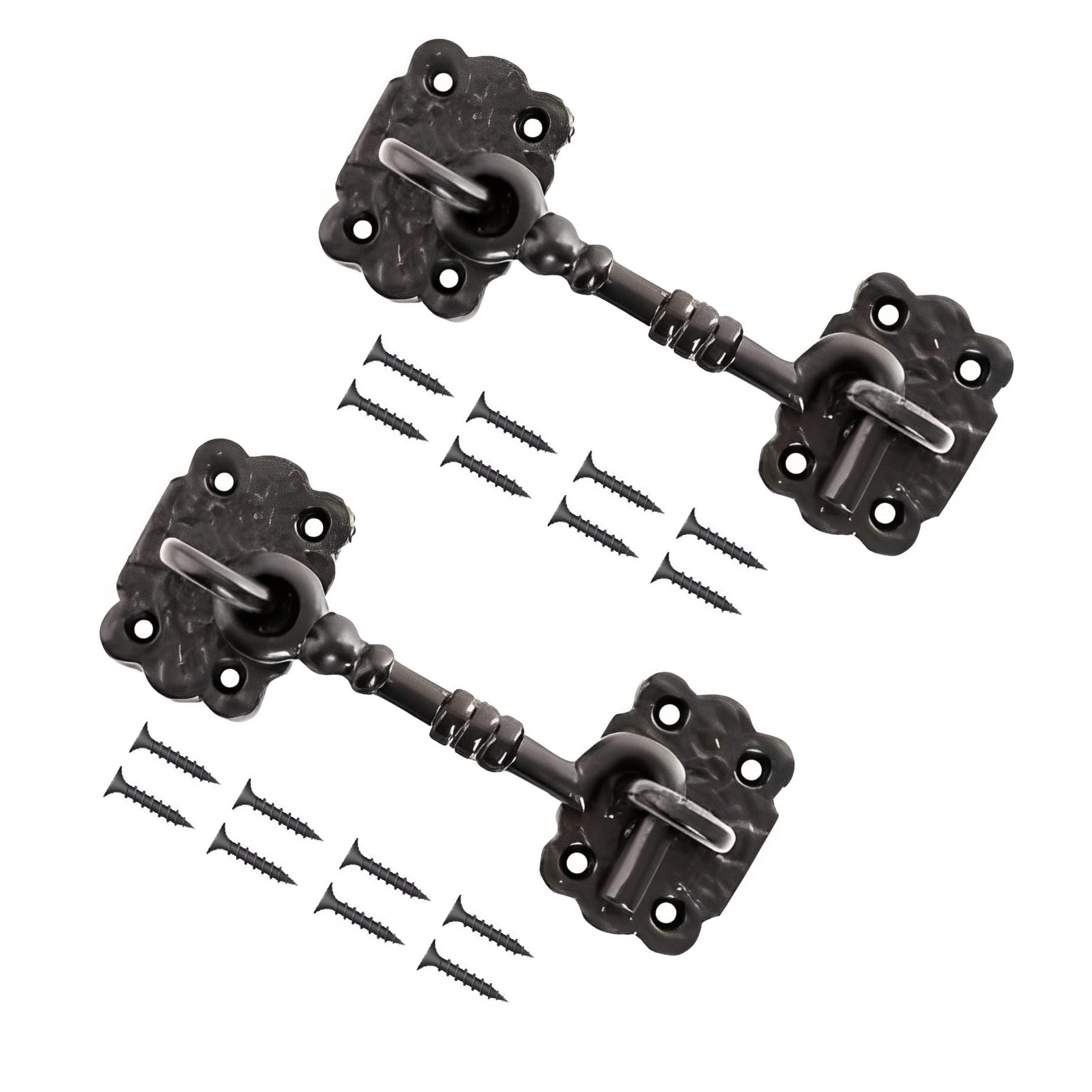 TERF® 150mm Heavy Duty Antique Black Cabin Door Hook and Eye Lock 150mm (6 inch) Cabinet Latch Catch including Fixing Screw For Door Gate Window Closet Shed Latch - Pack of 2