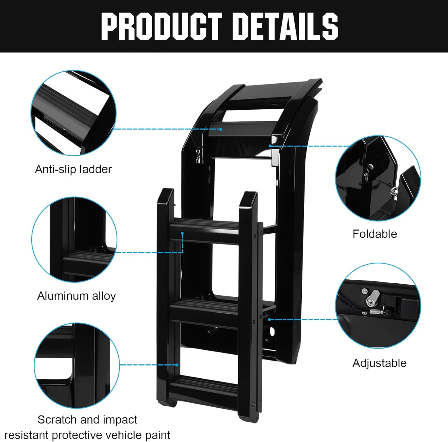 Roof Rack Side Ladder for Land Rover Defender 90 110 130 L663 2020-2024, Aluminum Alloy Telescopic Folding Access Ladder, Left/Right Side Mount with 330lbs Capacity
