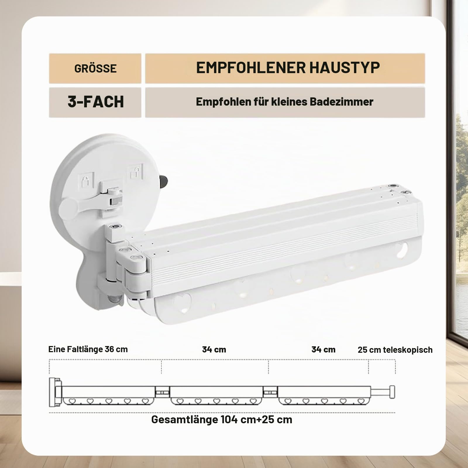 Duschvorhangstange mit Saugnäpfe, Teleskopstange ohne Bohren | Duschvorhangstange 70-104cm, 3-Faltung Mehrfachwinkel, für Fenster, Raumteiler und Küchen