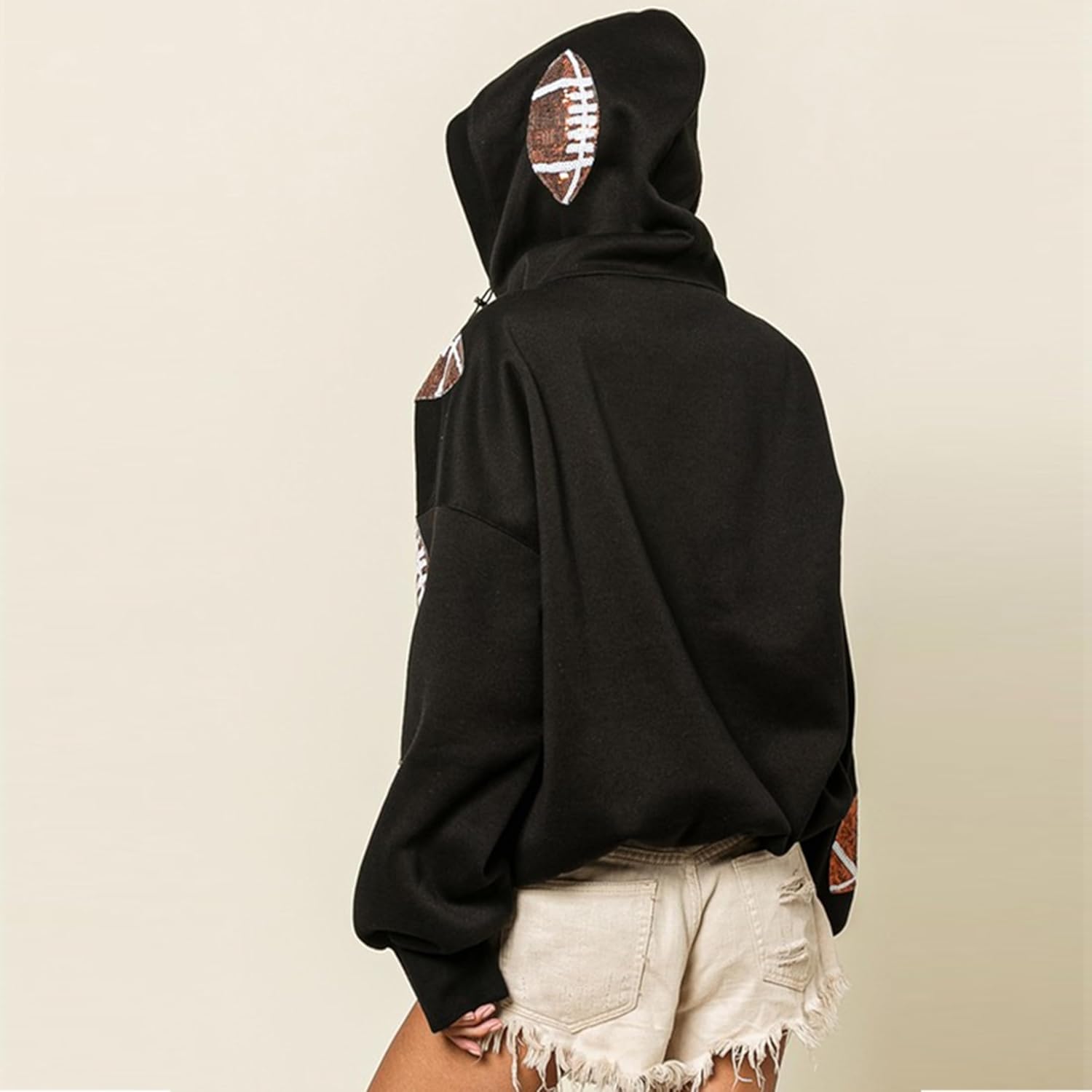 SeekMe Womens Game Day Sweatshirts Football Sequin Hoodies Tailgate Outfits Long Sleeve Zipper Sweaters with Pocket - Image 5