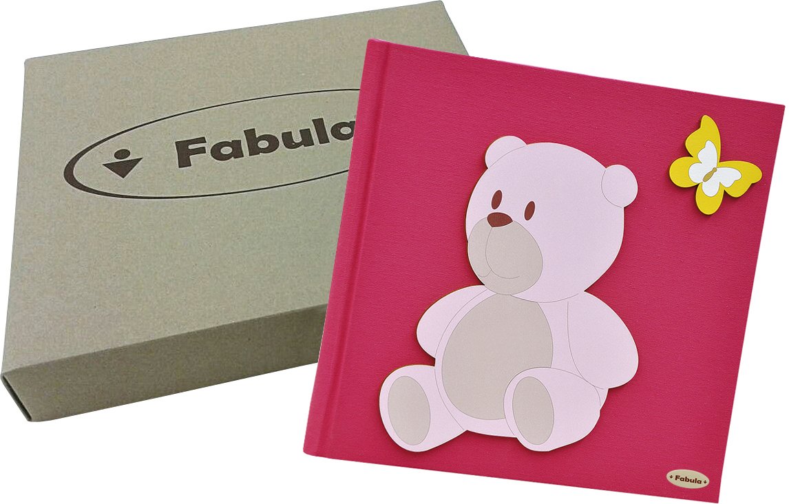 Fabula Linea Orso Peluche - Album Personalizzato Orsetto Rosa - Formato cm 20x17 con Copertina 183 Fucsia e Applicazioni in Legno - 40 Pagine Avorio - cod. 165214