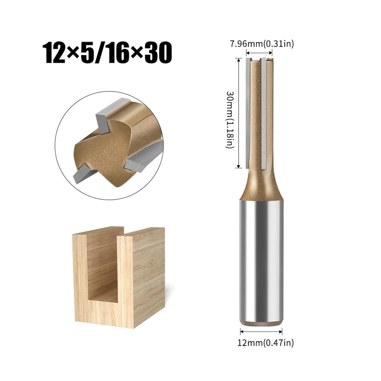 1 Pieza 12mm 1/2 "vástago CNC Broca Recta Ajuste Al Ras Enrutador De Tres Flautas Fresa Carburo Tungsteno Herramientas Carpintería(12X7.96X30mm)