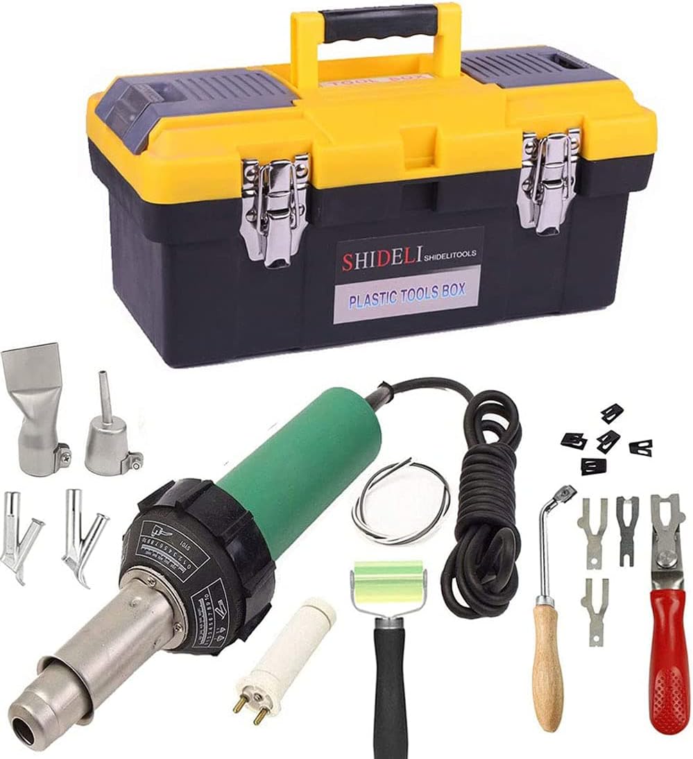 Hot Air Welding Gun Pistol Plastic Welder Heat Gun Hot Gas Welder Set Kit w/Vinyl Floor Flooring Butterfly Repair Welding Kit, Handy Carry Box