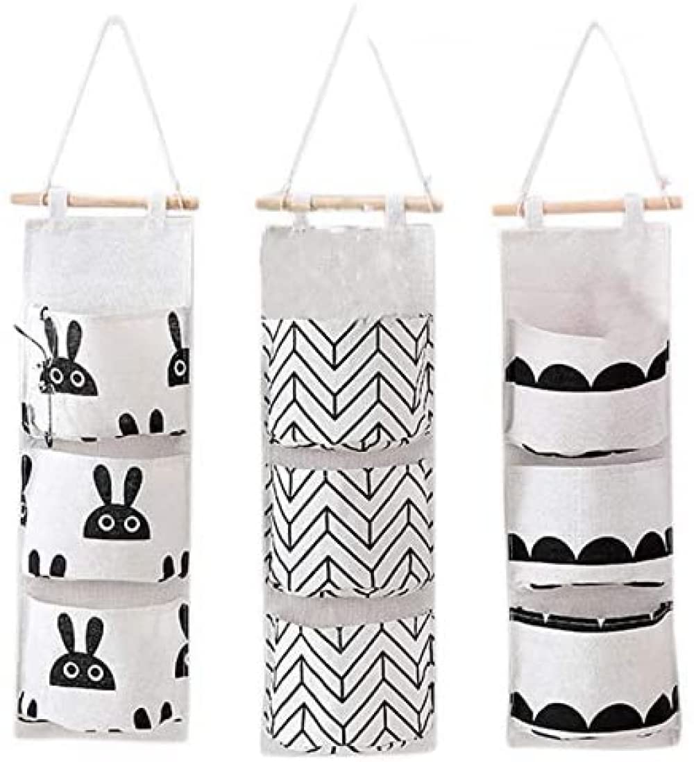 YXSH Borsa Portaoggetti da Appendere A Parete da 3 Pezzi, Organizer da Parete da Appendere sopra La Porta con 3 Tasche, Organizer Tascabile da Appendere in Lino di Cotone Impermeabile per Cucina