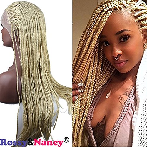 Rossy&Nancy Synthetic 613 Blonde Lace Front Braided Wig With Baby Hair 130% High Density For Women 24inch