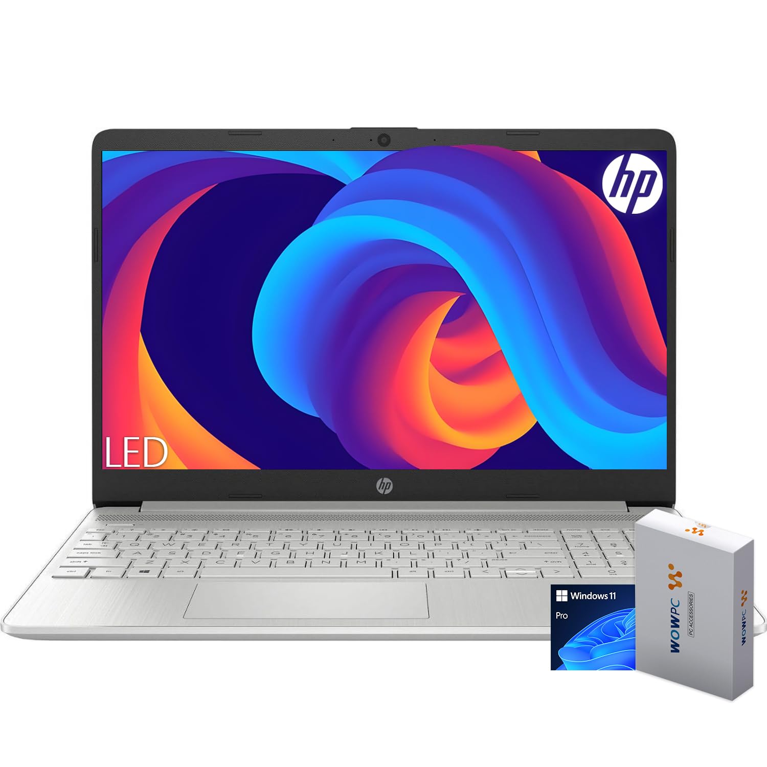 15 Laptop for Home or Work, Intel Celeron N4120 Processor, 15.6" HD LED Display, 16GB RAM, 256GB SSD, SD Card Reader, HDMI, Webcam, WiFi, Bluetooth, Windows 11 Pro, WOWPC Recovery USB