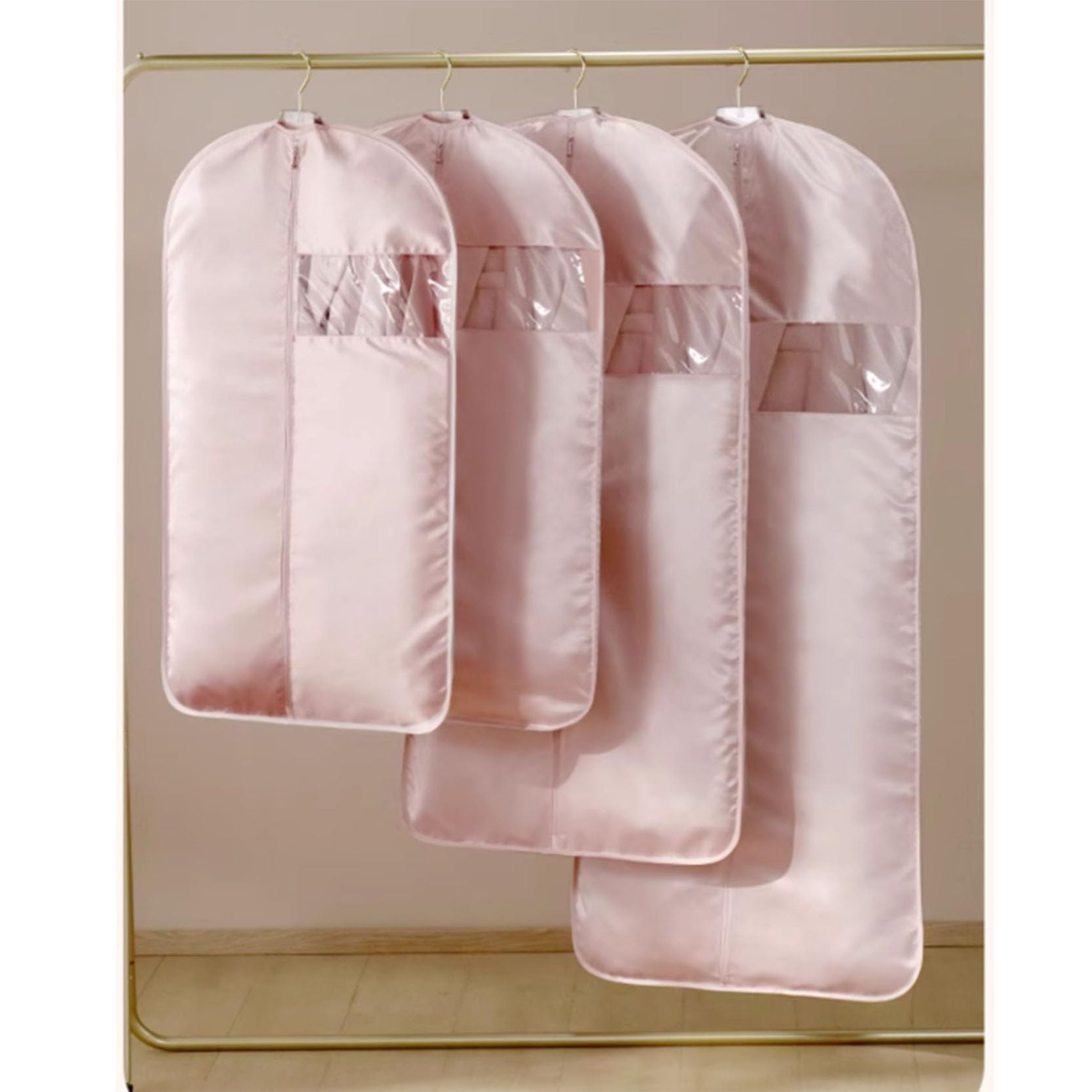 Confezione da 2 custodie porta abiti in raso, Copriabiti lunghi da 90/110/130 cm con cerniera, Copriabiti traspiranti, per giacche, cappotti, abiti, camicie(Pink,58x130cm)