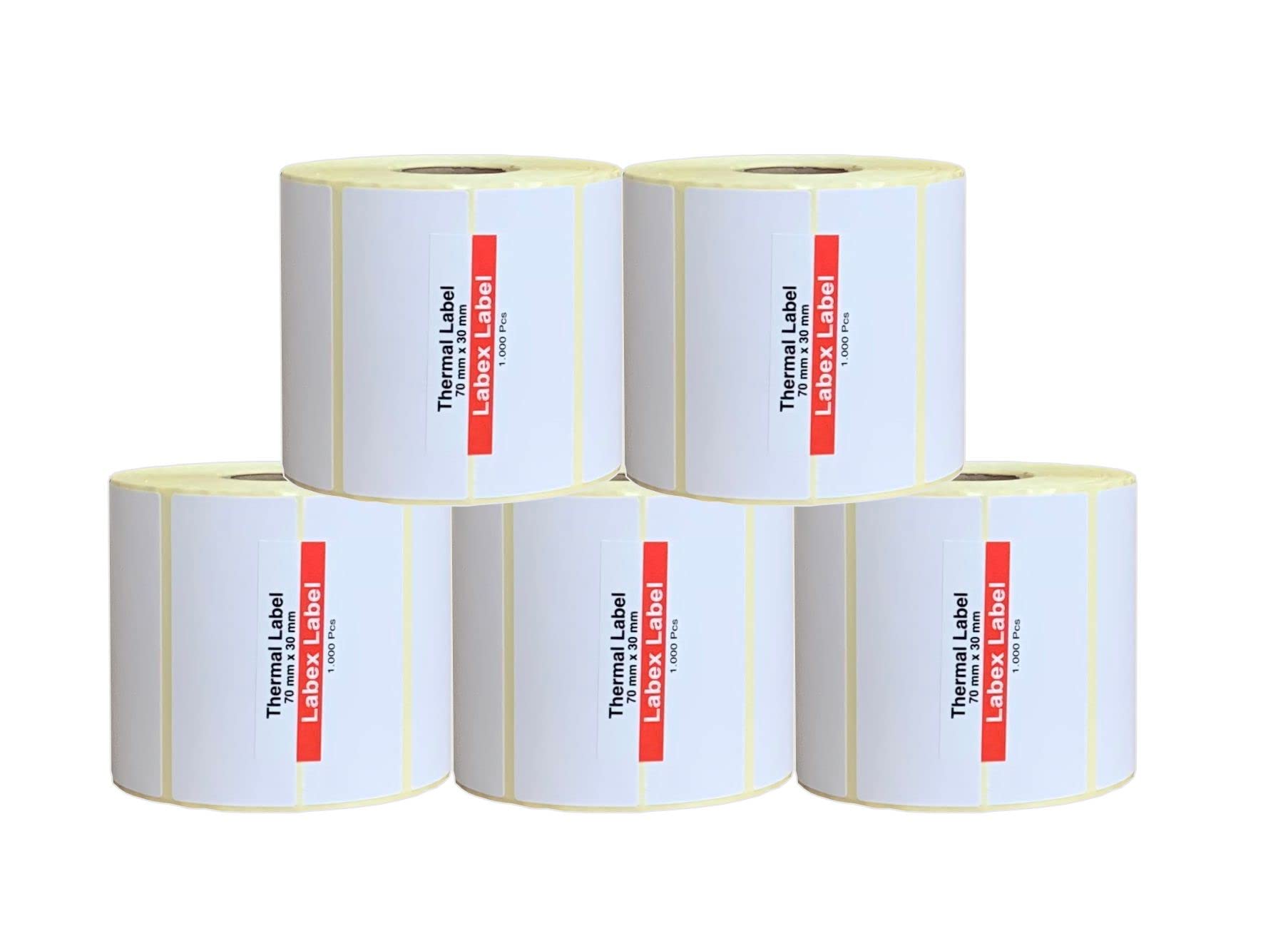 Etykiety termiczne 70x30 mm na rolce – Etykiety Termiczne Magazynowe Opakowanie Zbiorcze – 5 rolek 5000 etykiet – Bez taśmy – TSC Godex kompatybilne – Labex Label