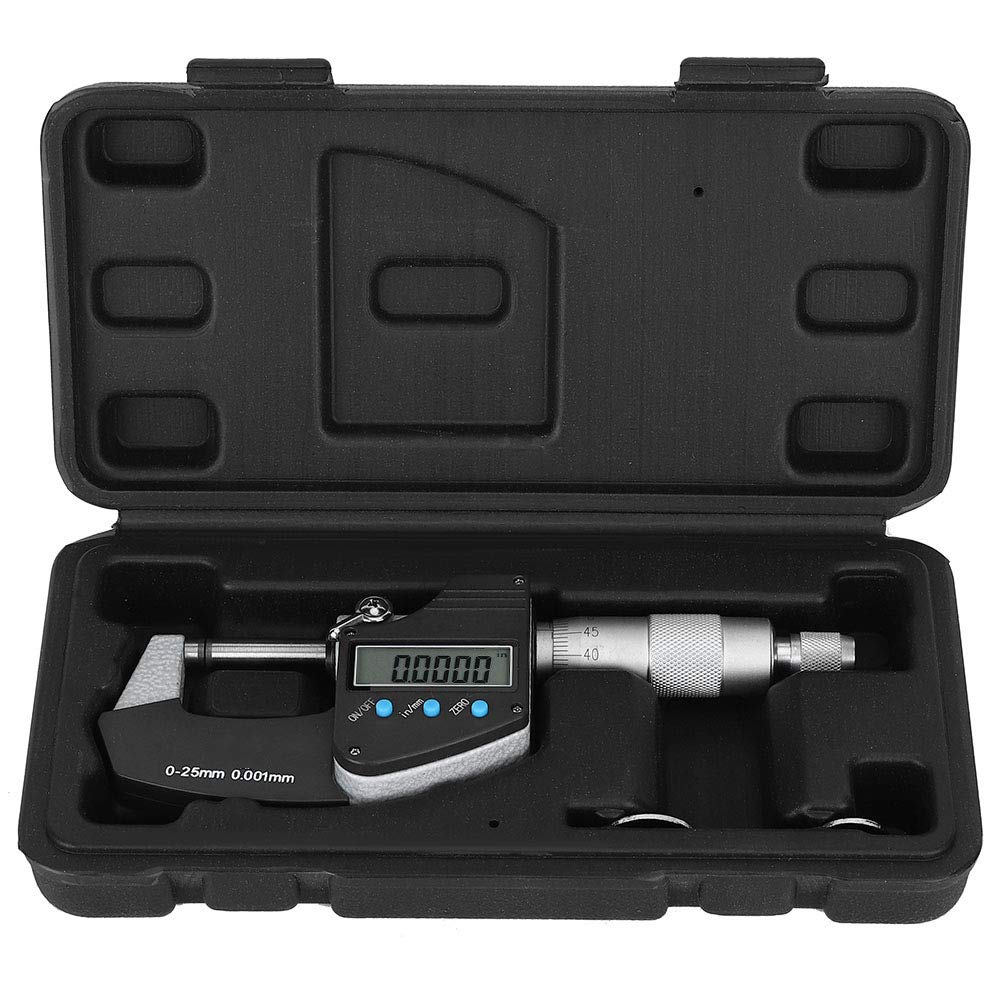 Ejoyous Digitales Mikrometer, Edelstahl, Elektronisches Mikrometer, 0–25 Mm, 0,001 Mm, LCD-Großbildschirm, Metrisch, Imperial, für Maschinisten, Werkstatt, Heimmessung