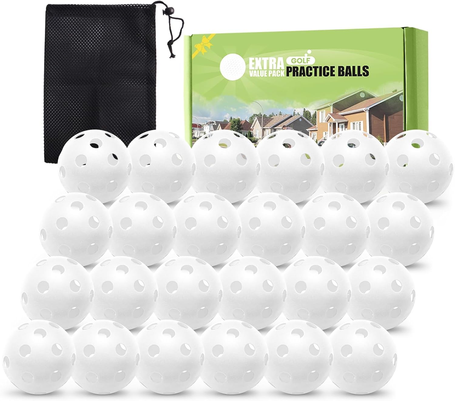 FINGER TEN Golf Practice Plastic Balls Limited Flight Performance Realistic 12 24 Pack, Golf Ball Light-Weight Durable Swing Training Tool for Indoor Outdoor (White, 24 Pack)