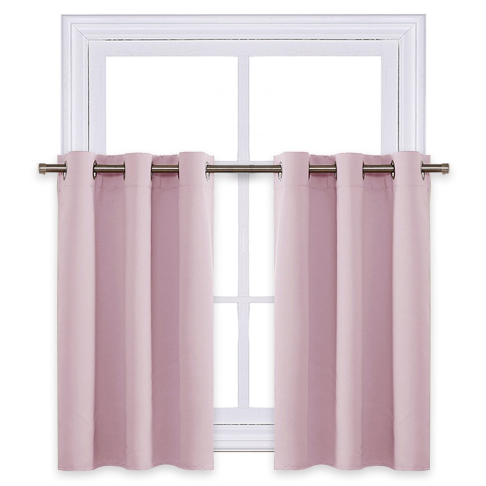 NICETOWN Room Darkening Window Treatment Valance - Thermal Insulated Energy Smart Eyelet Top Curtains for Bedroom (Lavender Pink=Baby Pink, 2 Panels, 42W by 24L + 1.2 inches Header)