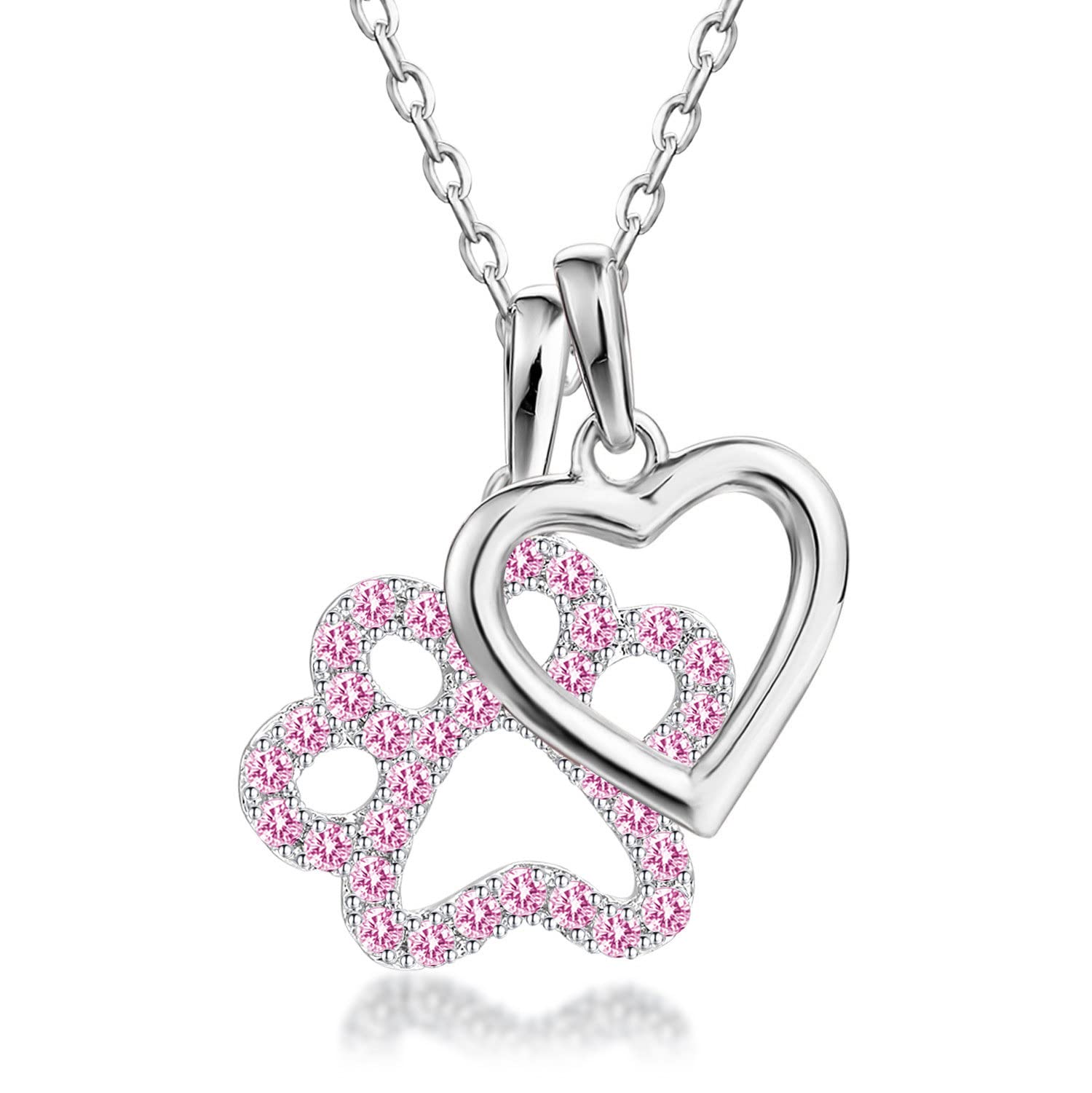 ForuistonCubic Zirconia Paw Print Puppy Dog Pet Love Heart Charm Pendant Necklace for Women Girls Novelty Jewelry Gifts