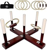 Vista 1 de SWOOC Games - Rustic Ring Toss Game (All Weather) - Easy Setup & Extra Games Included - Ring Toss Game for Adults - Outdoor Acitivities for Adults