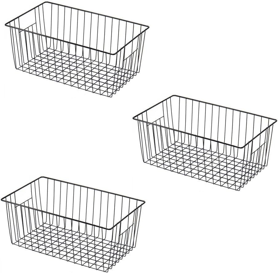 16″ L x 12″ W Wider Freezer Storage Organizer Baskets Container, Metal Wire Chest Upright Refrigerator Divider Bins with Built-in Handles for Cabinet, Pantry, Closet, Kitchen, Black 16″ L x 12″ W Wider Freezer Storage Organizer Baskets Container, Metal Wire Chest Upright Refrigerator Divider Bins with Built-in Handles for Cabinet, Pantry, Closet, Kitchen, Black
