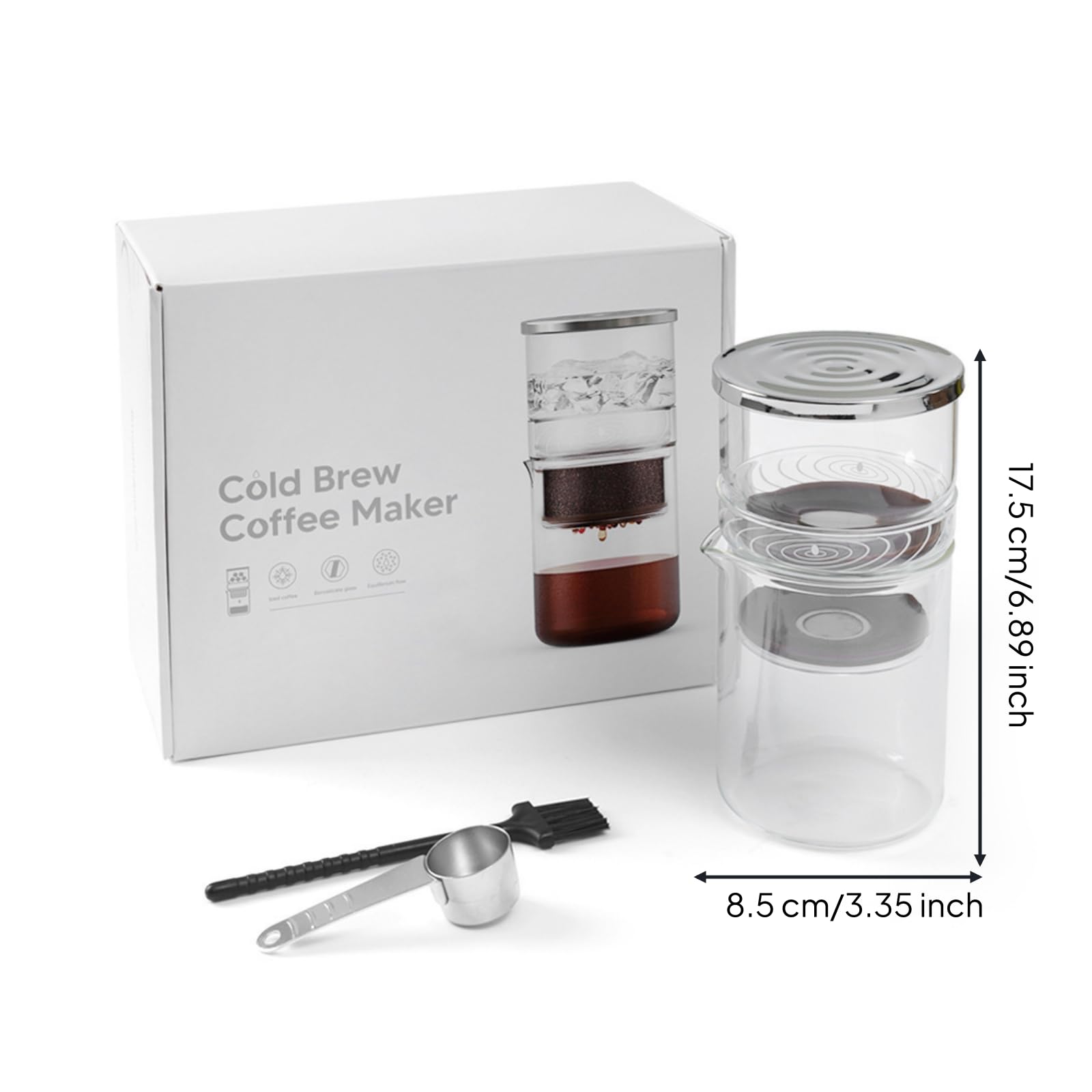 kowaku Dispositivo per Caffè Freddo Caraffa Infusore Contenitore con Corpo Cilindrico a E Base Stretta Coperchio in Acciaio per Mantenere Freschezza con Spazzola Adatto a Viaggi 300ml