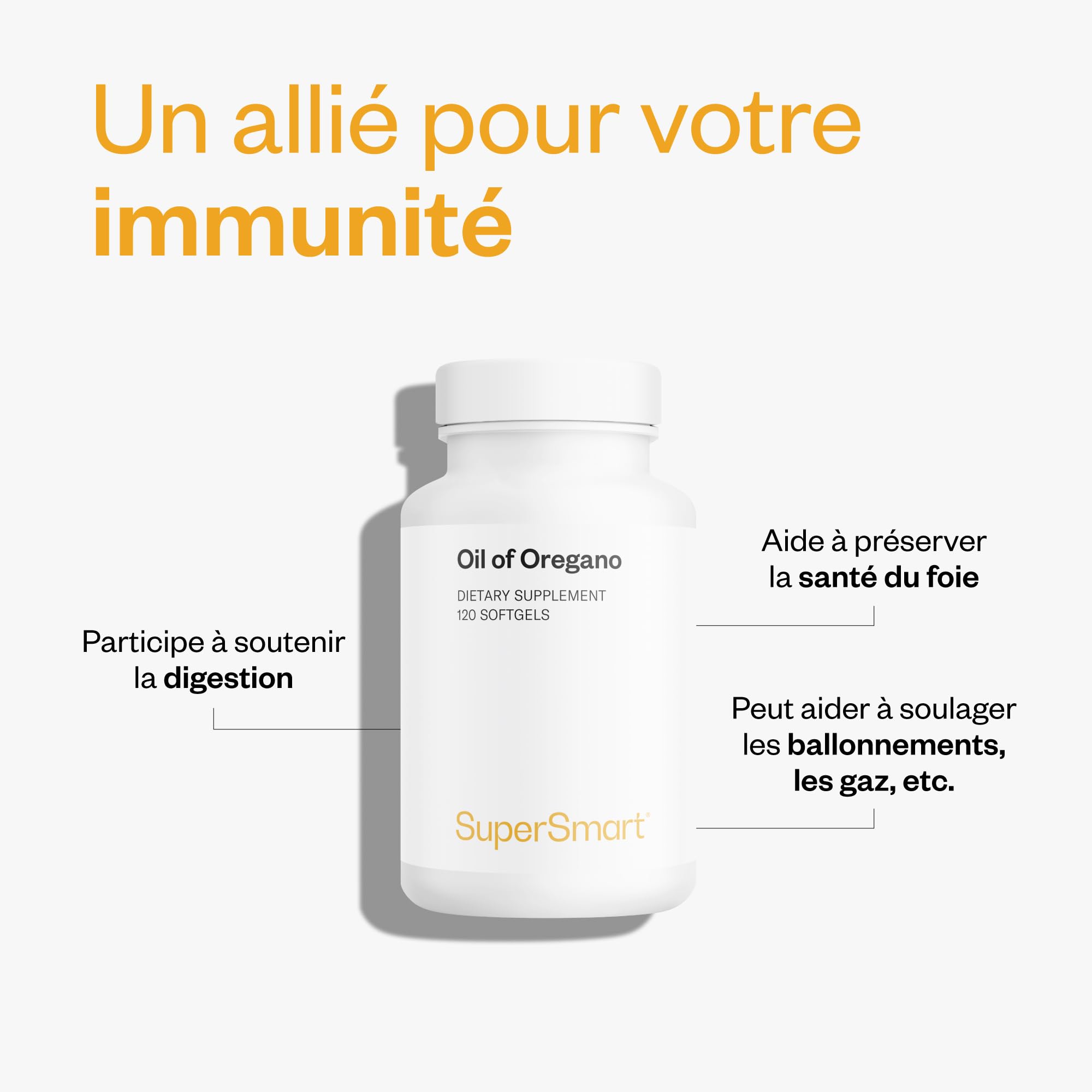Huile Essentielle d'Origan en Gélules - Aide à Soutenir une Bonne Digestion - Santé du Foie - Standardisé à 70% de Carvacrol - Efficacité Optimale - Sans Gluten - SuperSmart